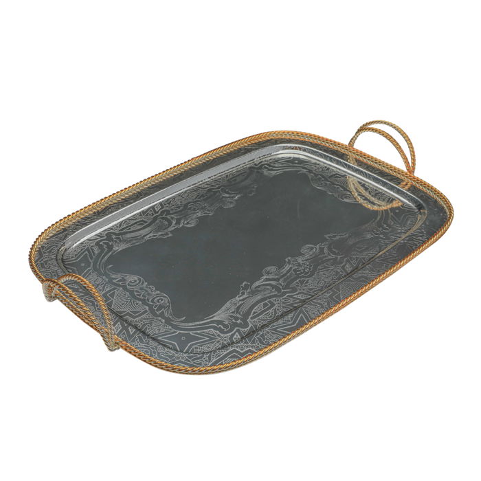 Serving trays set, embossed steel with golden edges, 2 pieces image 2