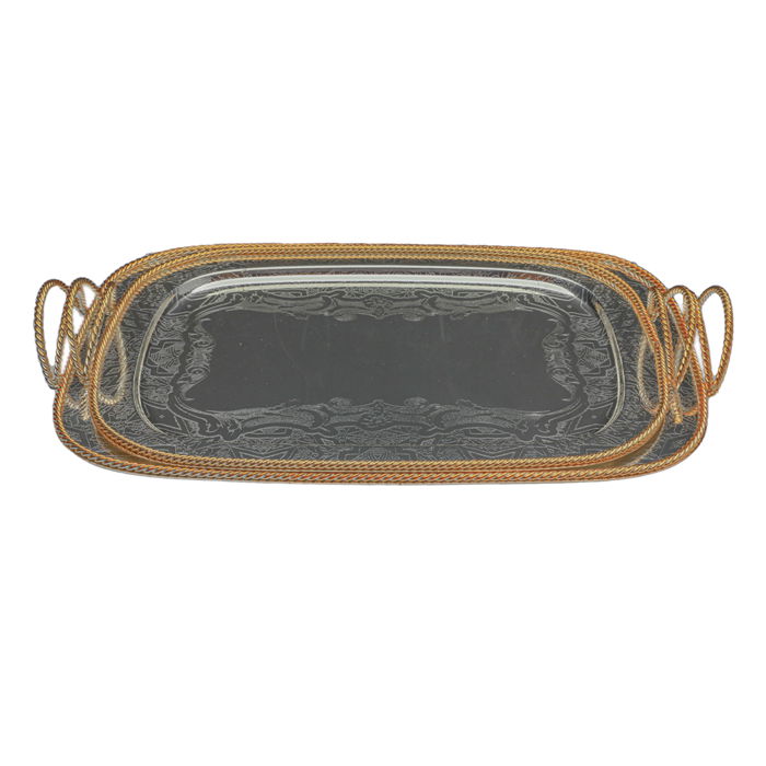 Serving trays set, embossed steel with golden edges, 2 pieces image 1