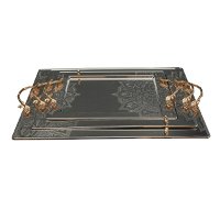 Serving trays set, rectangular steel embossed with gilded handle, 3 pieces product image