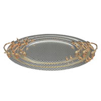 Serving trays set, oval, embossed steel with gilded handle, 3 pieces product image