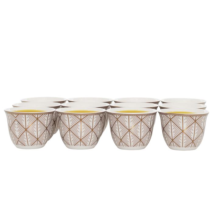 Arabic White Patterned Gold Stripes Coffee Cups Set 12 Pieces image 1