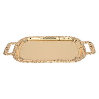 Serving tray, shiny golden rectangular steel with handle product image