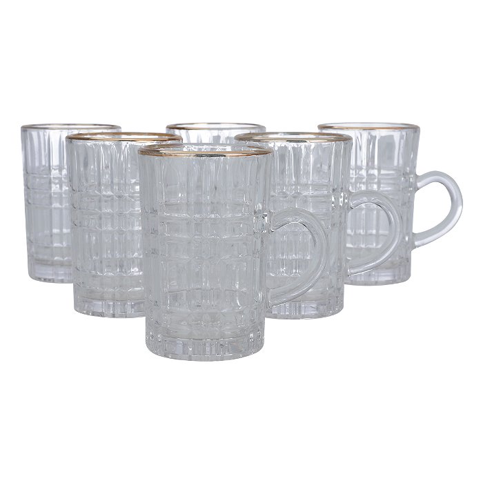 Max Tea Pialat Set With Glass Hand With Gold Line 6 Pieces image 1