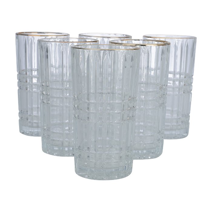 Max set of water glasses, resistant glass, with a golden line, 6 pieces image 1