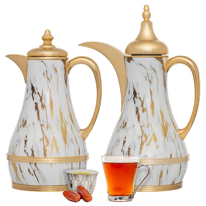 Jude thermos set, shiny marble with a golden lid, two pieces image 1