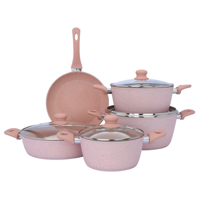 Rocky Pink Granite Set with Glass Lid 9 Pieces image 1