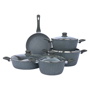 Pots set, rocky gray granite with glass lid, 9 pieces image 1