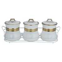White porcelain spice cans set with gilded line 3 stand product image