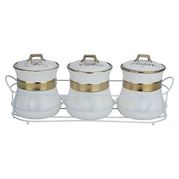 White porcelain spice cans set with gilded line 3 stand image 1
