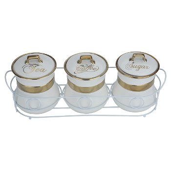White porcelain spice cans set with gilded line 3 stand image 2