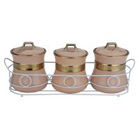 White porcelain spice boxes set with gilded line x 3 with stand product image