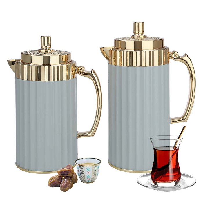 Eva Cyan Thermos Set, with a golden handle, 2 pieces image 1