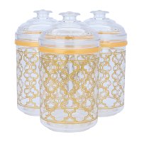 A set of 3 pieces of golden embossed circular plastic spice jars product image