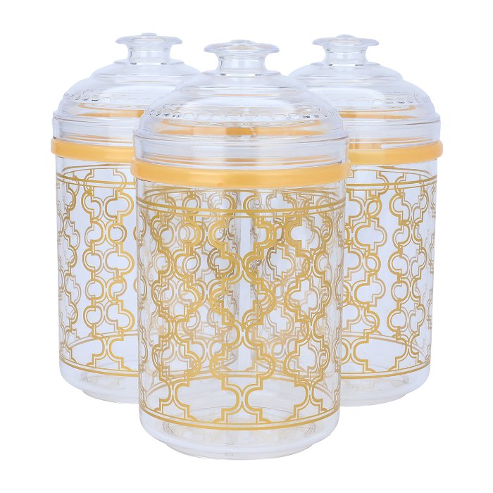 A set of 3 pieces of golden embossed circular plastic spice jars image 1