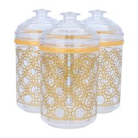 Spice jars set, round plastic, embossed with golden circles, 3 pieces product image