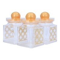 Spice Boxes Set Plastic Square Embossed Circles Gold 3 Pieces product image