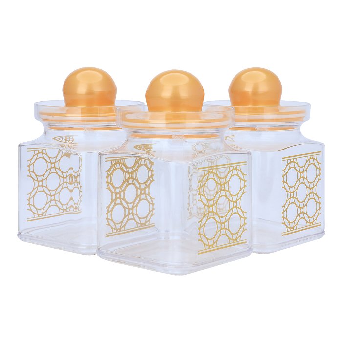 Spice Boxes Set Plastic Square Embossed Circles Gold 3 Pieces image 1
