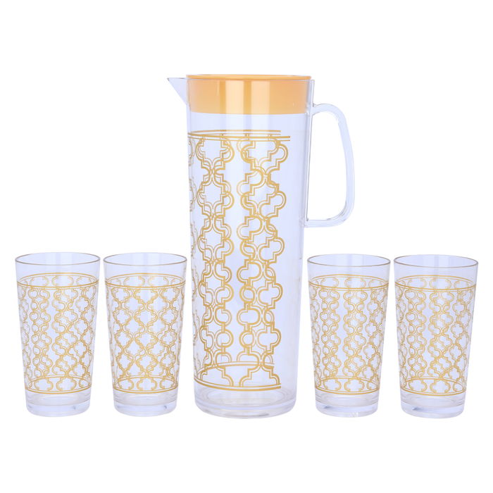 Jake + 4 cups set of transparent cylindrical shape embossed gold image 1