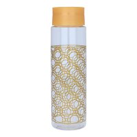 A clear plastic bottle with golden embossed large circles product image