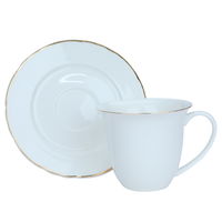 Turkish Porcelain White Coffee Cups Set with Gold Line with Saucer 12h product image