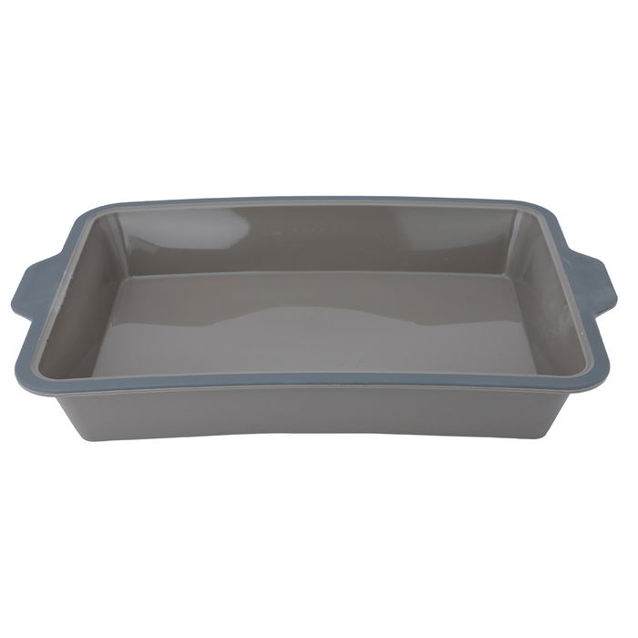 Deep rectangular silicone cake pan with large grey handle image 1