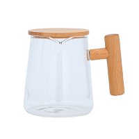Transparent glass mug with a wooden handle, with a wooden lid, 450 ml product image