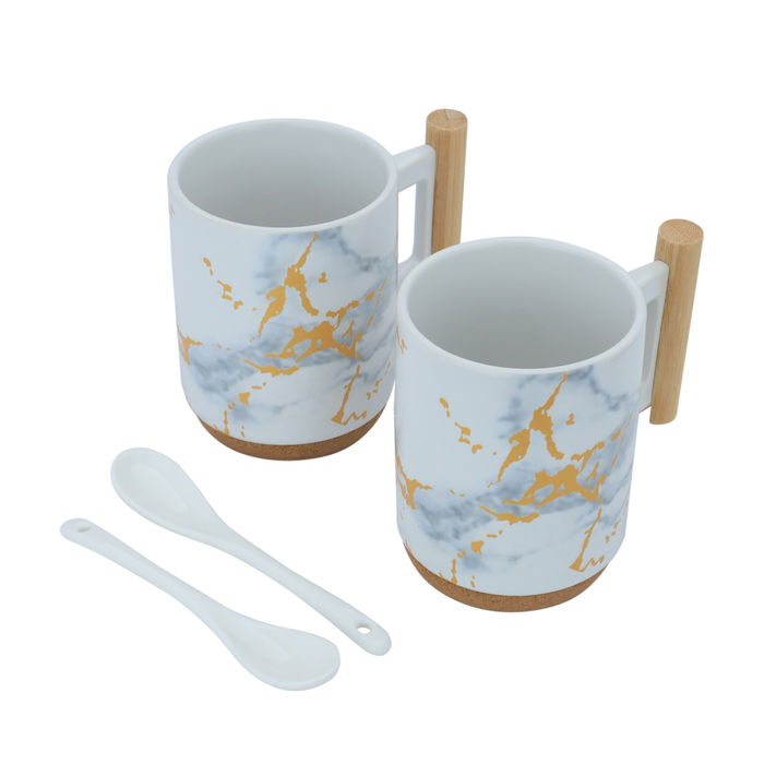 White marble mug set with wooden handle 300 ml image 2