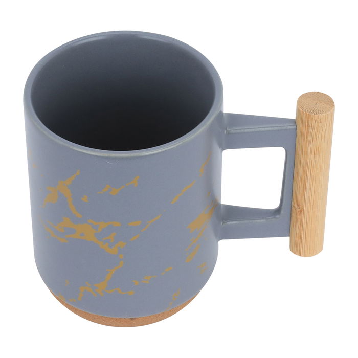 Light gray mug set with wooden handle and brown base image 3