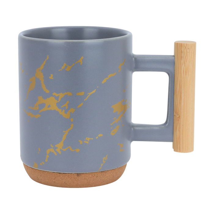 Light gray mug set with wooden handle and brown base image 1