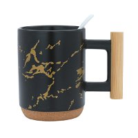 Black mug with wooden handle and spoon 300 ml product image