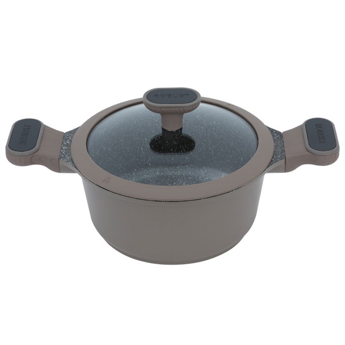 Robust light brown granite cooking pot with silicone glass lid 20 cm image 2