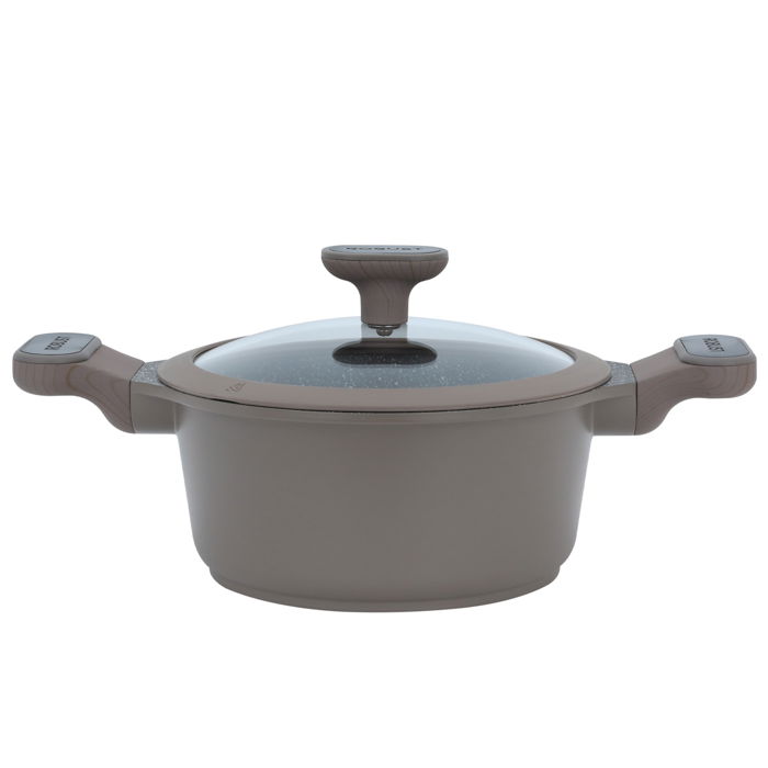 Robust light brown granite cooking pot with silicone glass lid 20 cm image 1