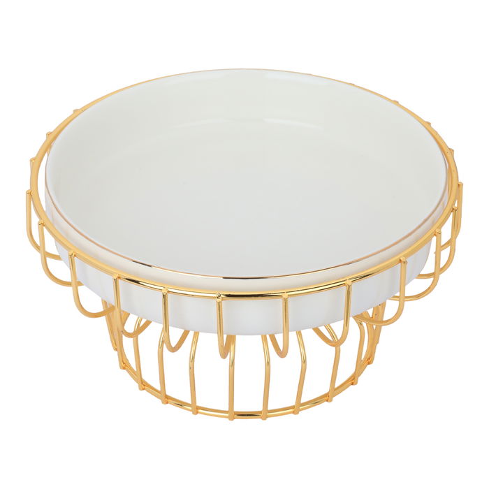 Dessert stand, round white porcelain with golden base 10-inches image 2