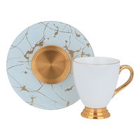 coffee cups set porcelain, handle,white marble saucer  gold, 12 pieces product image