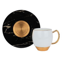 coffee cups porcelain, handle ,black marble saucer,gold 12 pieces product image