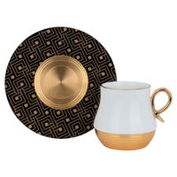 coffee cups set, porcelain black handle+golden saucer, 12 pieces product image