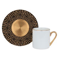 coffee cups set porcelain ,black handle , golden saucer product image