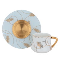 coffee cups porcelain , embossed with leaves, handle white saucer with gold product image