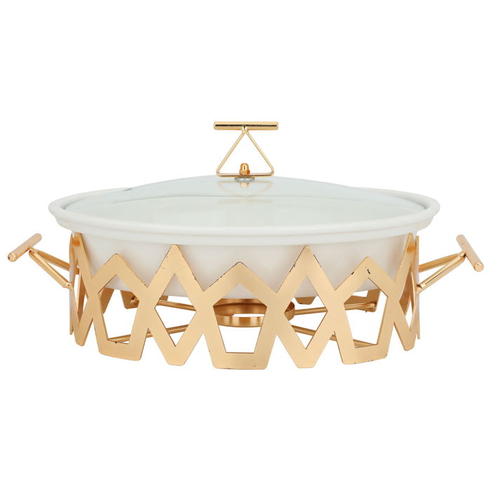 White oval porcelain heater with a 12-inch golden stand image 2