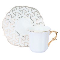 White Gold Handle Coffee Cups Set with Saucer 12 Pieces product image