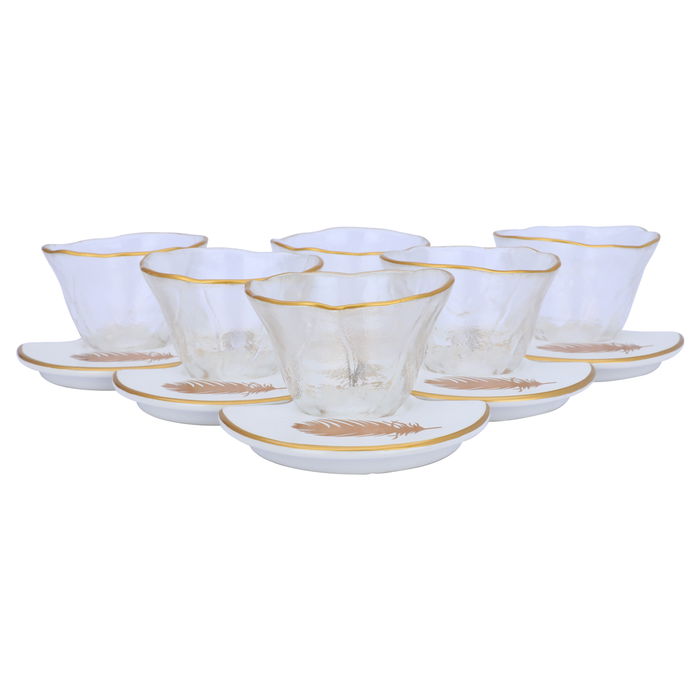 Arabic coffee cups Set of 12 pieces of clear glass and saucer with gold line image 3