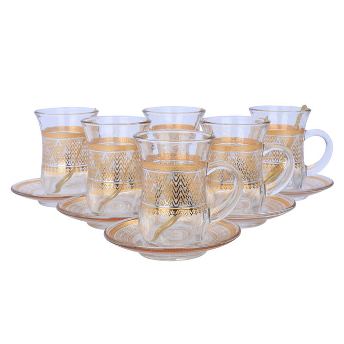 Max Tea and Coffee Set Gold-Silver Patterned Glass 26 Pieces image 2