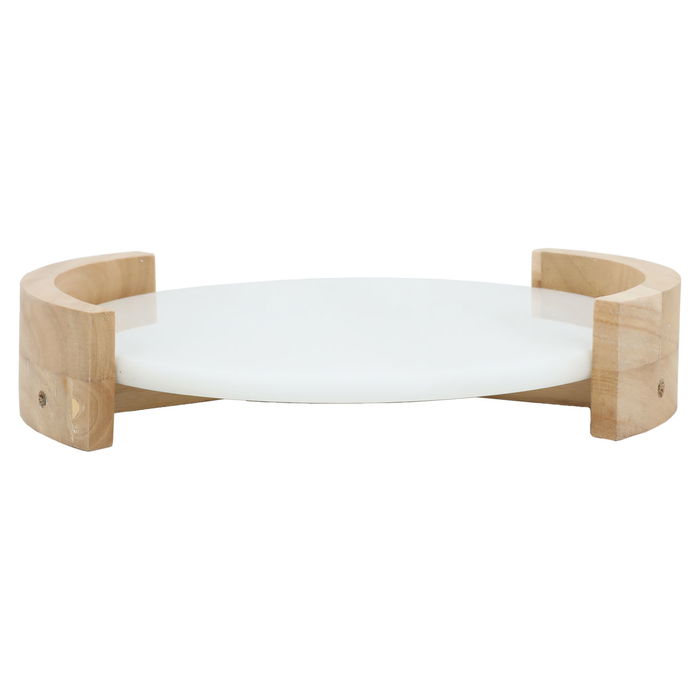 Marble serving dish, white circular wood base image 4