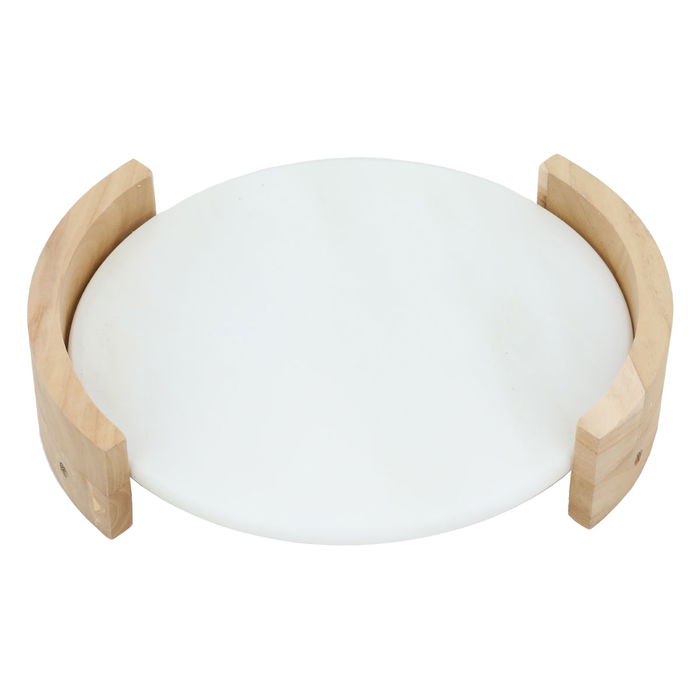 Marble serving dish, white circular wood base image 1