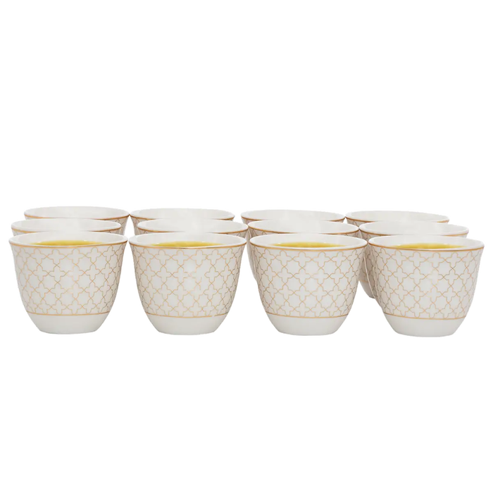 White Porcelain Coffee Cups Set Islamic Gold Pattern 12 Pieces image 1