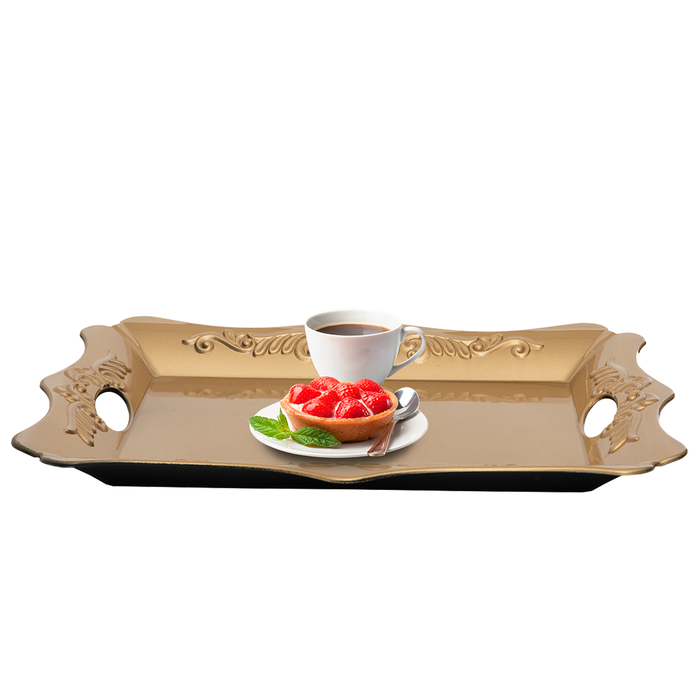 Serving tray, golden rectangular plastic with handle image 1