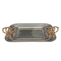 Serving trays set, embossed steel with a golden handle, 3 pieces product image