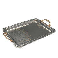 Serving trays set, silver steel embossed with a golden handle, 3 pieces product image