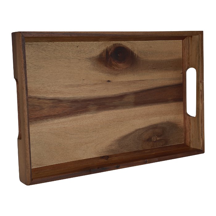 Serving tray, brown rectangular wood with a small handle image 1