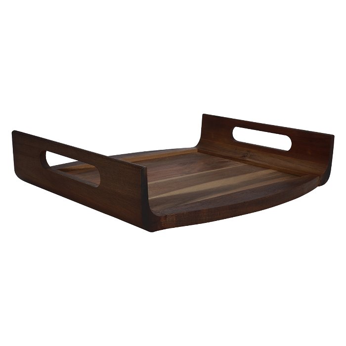 Serving tray, brown rectangular wood with a large handle image 3